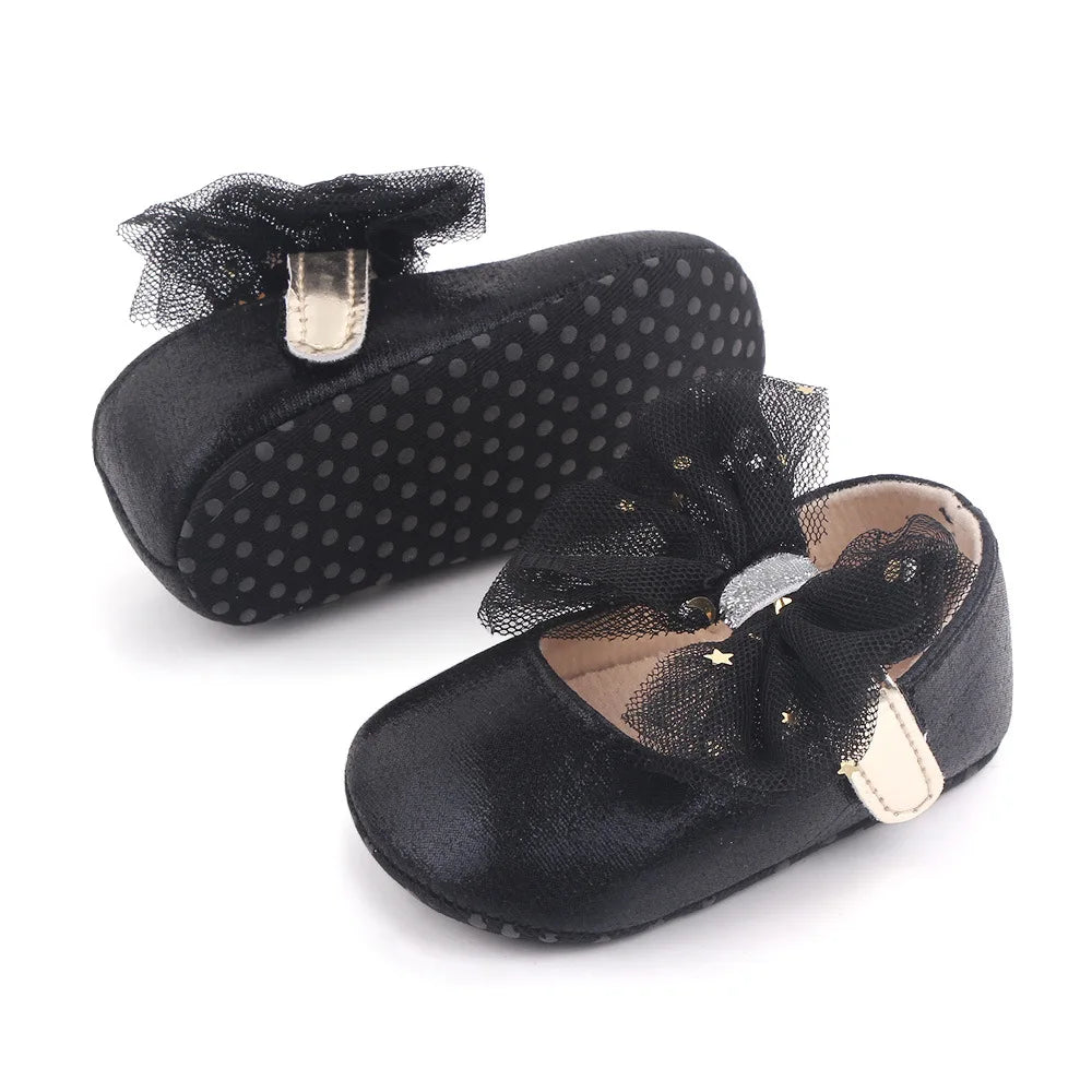 Spring and Autumn New Girl Baby Princess Shoes Mesh Bow 0-12 Months Baby Shoes Single Shoes Learning Walking Shoes