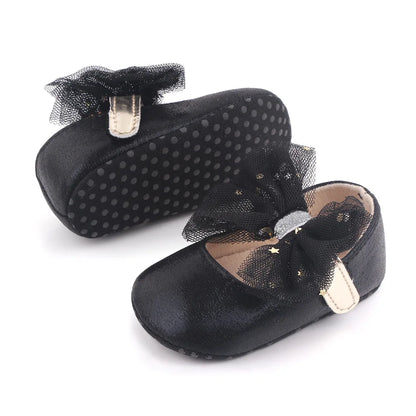 Spring and Autumn New Girl Baby Princess Shoes Mesh Bow 0-12 Months Baby Shoes Single Shoes Learning Walking Shoes