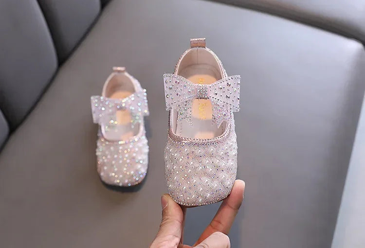 Fashion Children's Bow Rhinestone Sequin Kids Shoes Baby Party Student Flat Performance Shoes