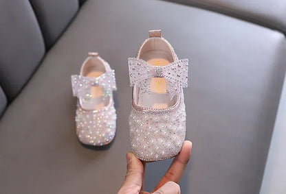 Fashion Children's Bow Rhinestone Sequin Kids Shoes Baby Party Student Flat Performance Shoes