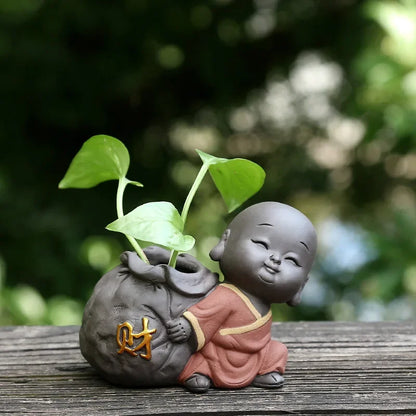 Fortune Lucky Cute The Little Monk Purple Clay Tea Pet Home Decor Mini Water Planting Flower Vase