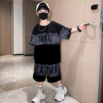 New Boys Sport Clothing Sets Summer Big Kids Loose Clothes Suit Short Sleeve Tops+Shorts 2Pcs Children Fashion Handsome Outfits