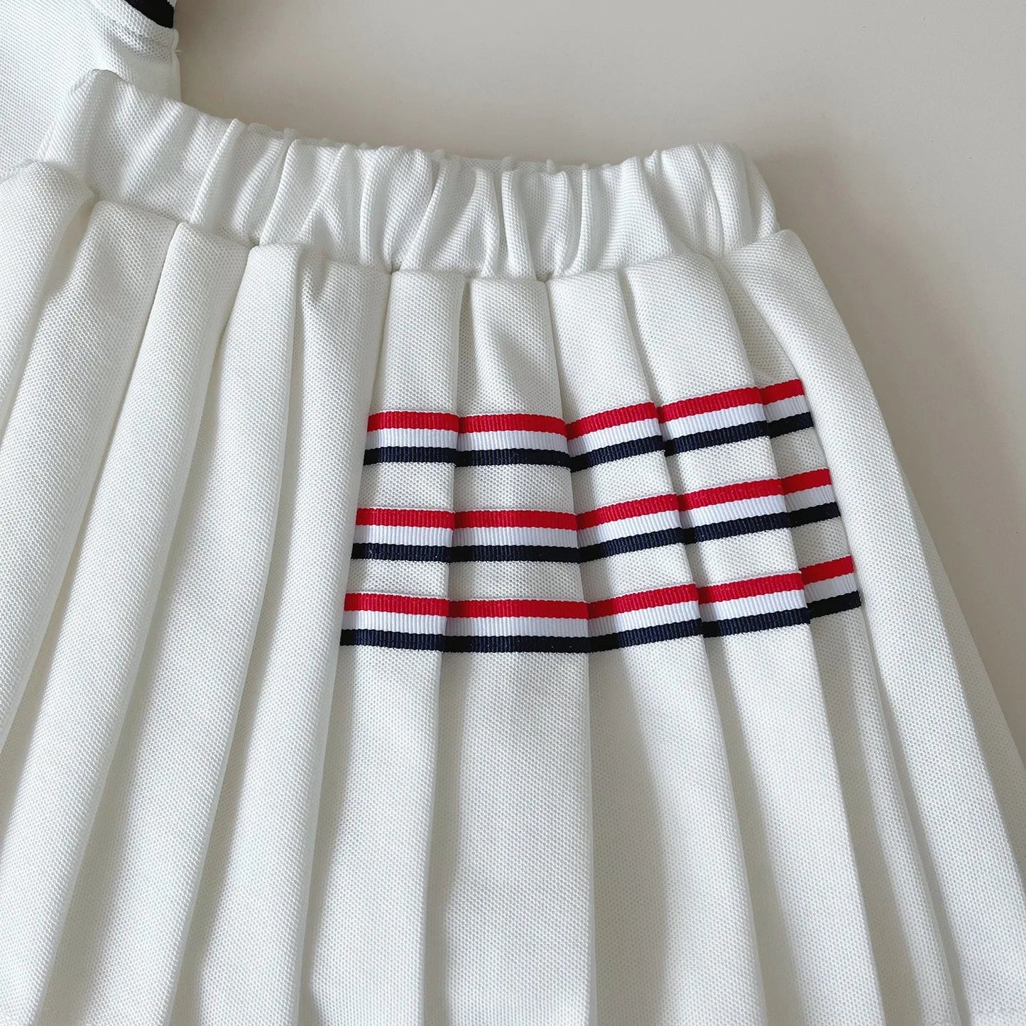 Baby Girl College Style Summer 2PCS Clothes Set Polo Collar Kid Girl Vest Top Set Thin Stylish Stripe Pleated Skirt Belle Outfit