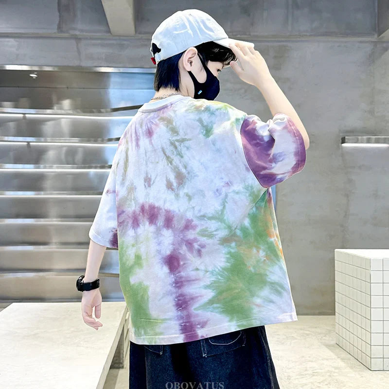 Korean Child Tee Top Clothing School Kids Summer Short Sleeve T-Shirt for Boys O-Neck Casual Tshirt Kids Luxury Clothes Costume