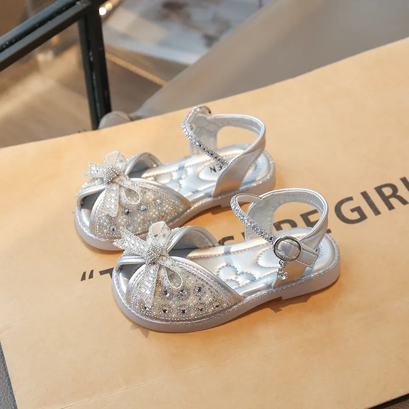 New Bow Princess Shoes Fashion Sequin Girls Shoes Allmatch Kid Shoes