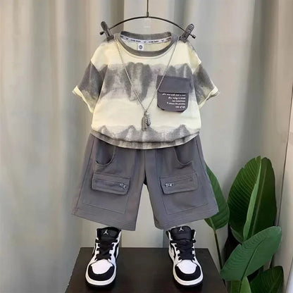 Boys Summer Clothes Set Camouflage Short Sleeve T-shirt + Cargo Shorts 2PCS Kids Casual Streetwear Outfit Two-piece set