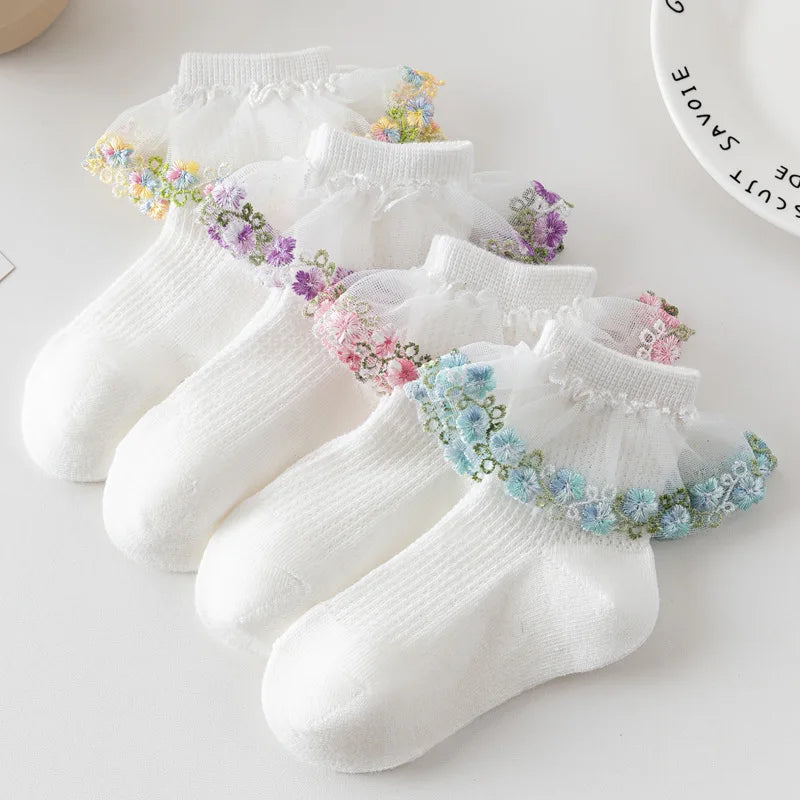 New Children's Socks With Lace Princess Girls Frilly Sock Soft Infant Baby Socken White Socks For Kids 0-10Years High Quality