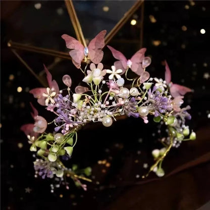 Creative Forest Garland Headdress Butterfly Floral Crown Wedding Head Princess Headband