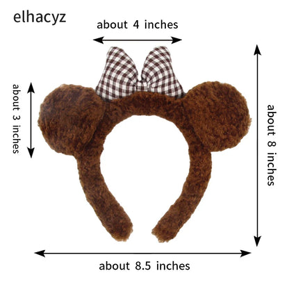 Mickey Mouse Disney Fashion Women Bow Bear Ear Plush Hair Band Cartoon Headband Female Sweet Cute Girls Hairband Hair Accessorie