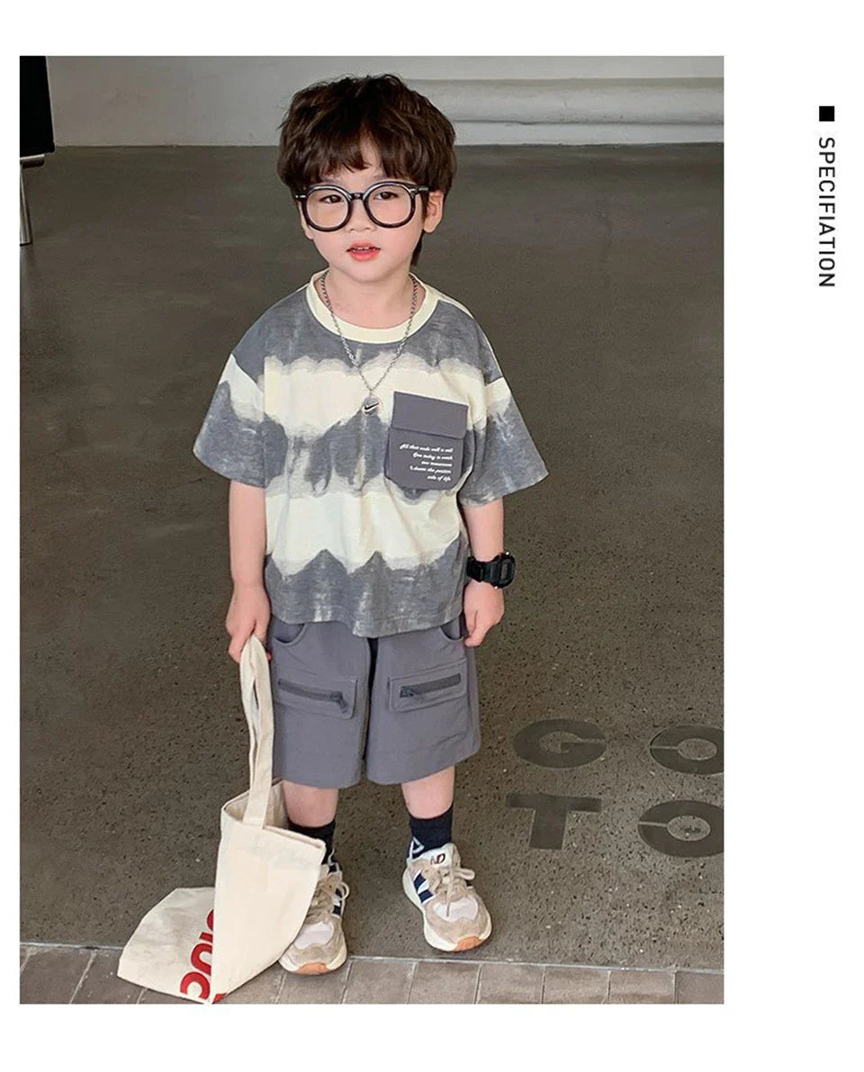 Boys Summer Clothes Set Camouflage Short Sleeve T-shirt + Cargo Shorts 2PCS Kids Casual Streetwear Outfit Two-piece set
