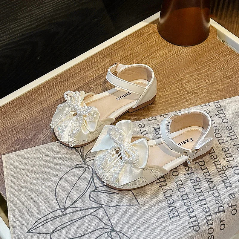 Children's Summer Sandals Toddlers Catwalk Versatile Princess Girl Shoe Summer Beading Bowknot Kids Fashion Dress Flat Sandals