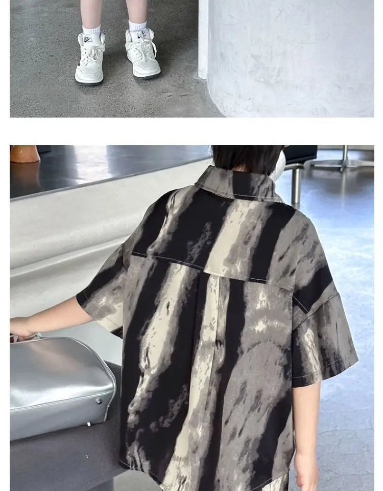 Boys Fashion Summer Tye-die Short Sleeve Shirts+Pants 2pcs Suits Years Kids Trend Streetwear Oufits Sets Children Clothing