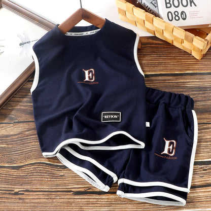 Kids Clothing Sets Summer Sleeveless T-shirt +shorts 2pcs/set Sport Suits for Boys Waffle Baby Sports Tracksuits Toddler Outfits