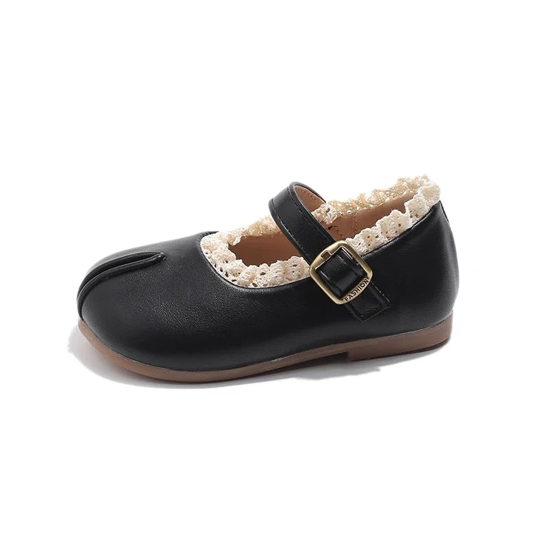 Children's Flats Simple Lolita Girls Princess Leather Shoes Walking Versatile Sweet Pleated Kids Causal Fashion Shoes