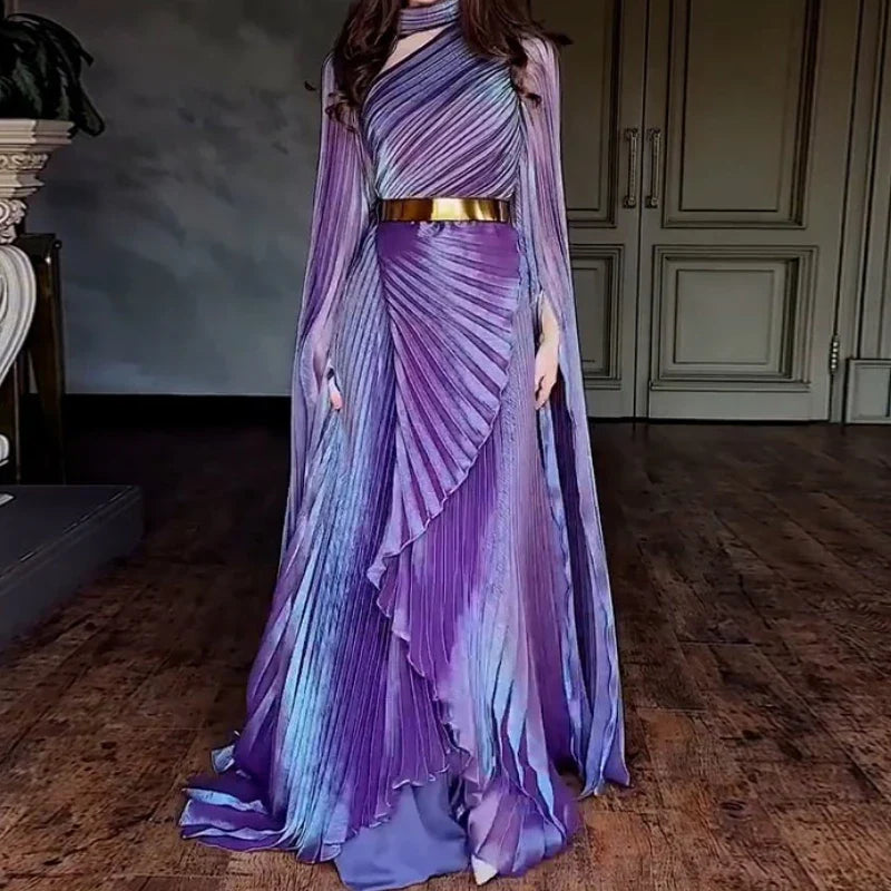 Elegant Party Dress for Women Temperament Fashion  Fall Winter New Batwing Sleeve Shawl Split Vestidos Evening Long Dresses