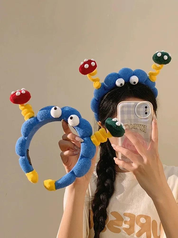 Cute Big Eyes Plush Hair Hoop for Girls Handmade High Top Headband for Face Washing Bath Skincare Fun Hair Accessories