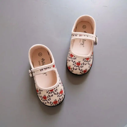 New Corduroy Floral Canvas Shoes Girls Square Mouth Indoor Shoes Soft Soled Non-slip Shoes