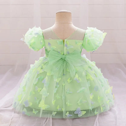 Toddler Girl Party Dress Colorful Gradient 3D Butterfly Prom Gown Girl Bow Lace Birthday Wedding Princess Summer Dresses Evening