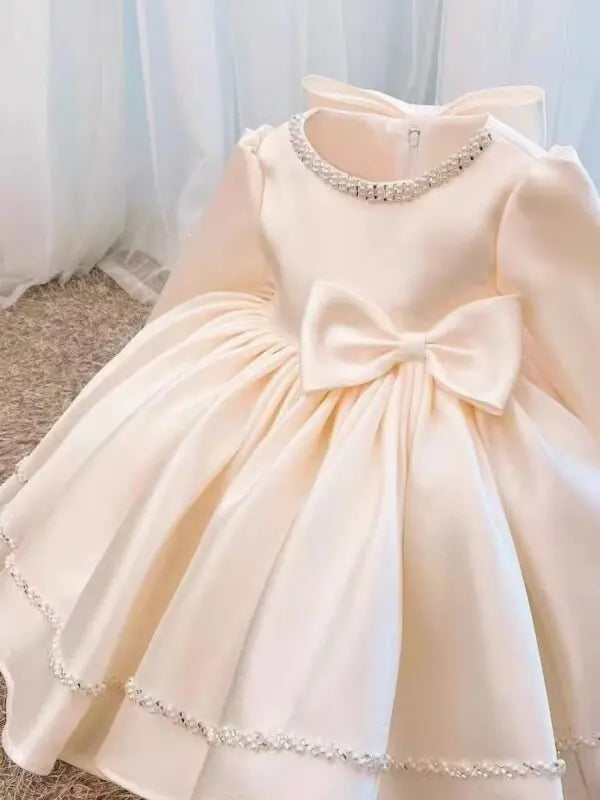 Wedding Bow Girl Dress Suitable for Girls  Dresses V-neck Long sheer Party Costume Carnival Costume