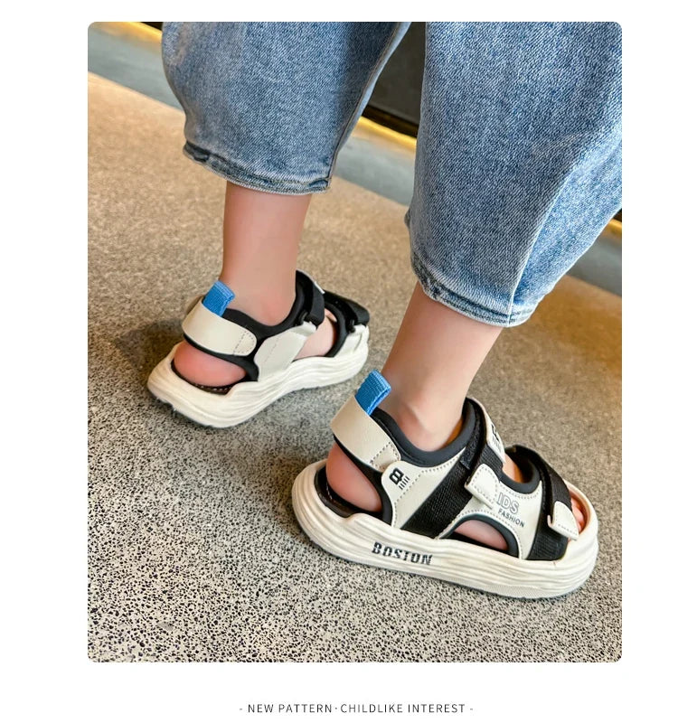 New Hot Sales Black Beige Soft Boys Girls Beach Shoes Casual Non-slip Kids Baby Sports Sandals