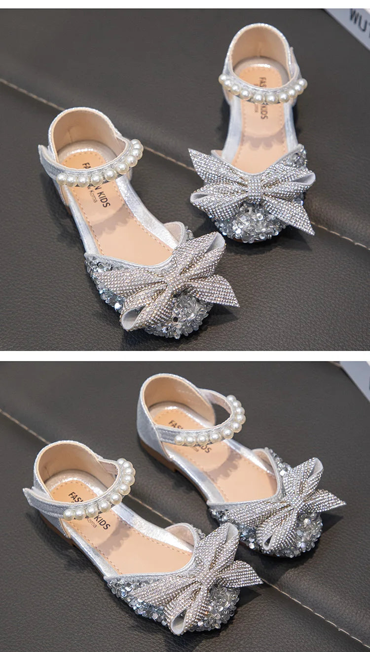 New Children Causal Dance Sandals Girls Rhinestone Flat Sandals Non-slip Fashion Kids Sequins Princess Performance Shoes