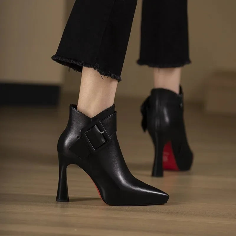 High heeled boots for women  autumn and winter new short boots women's belt buckle sexy boots