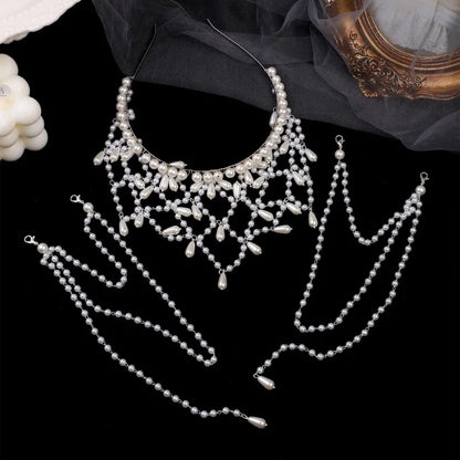 Handmade Imitation Pearls Bridal Hair Chain Elegant Wedding Headpiece Comfortable Headbands For Bride