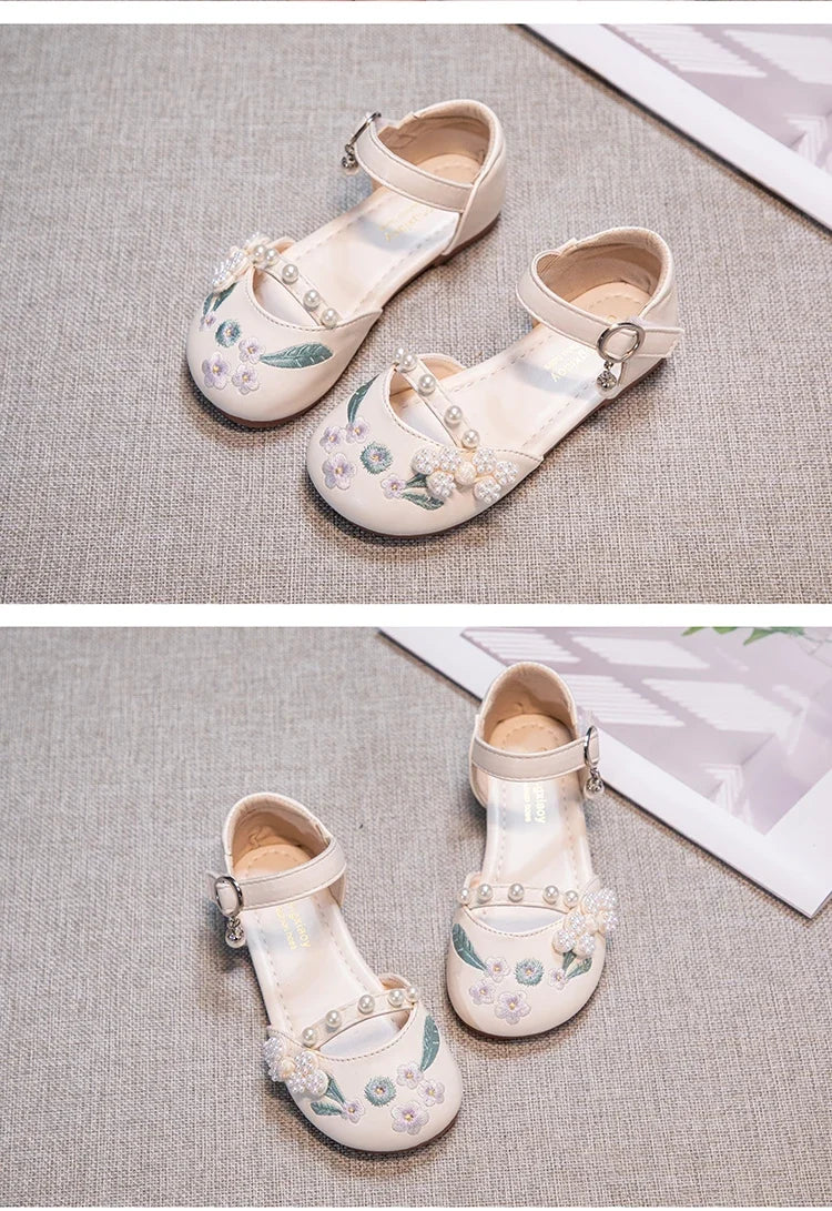 Summer Non-slip Sole Toddler Dance Flats with Beaded Princess Elegant Party Shoes
