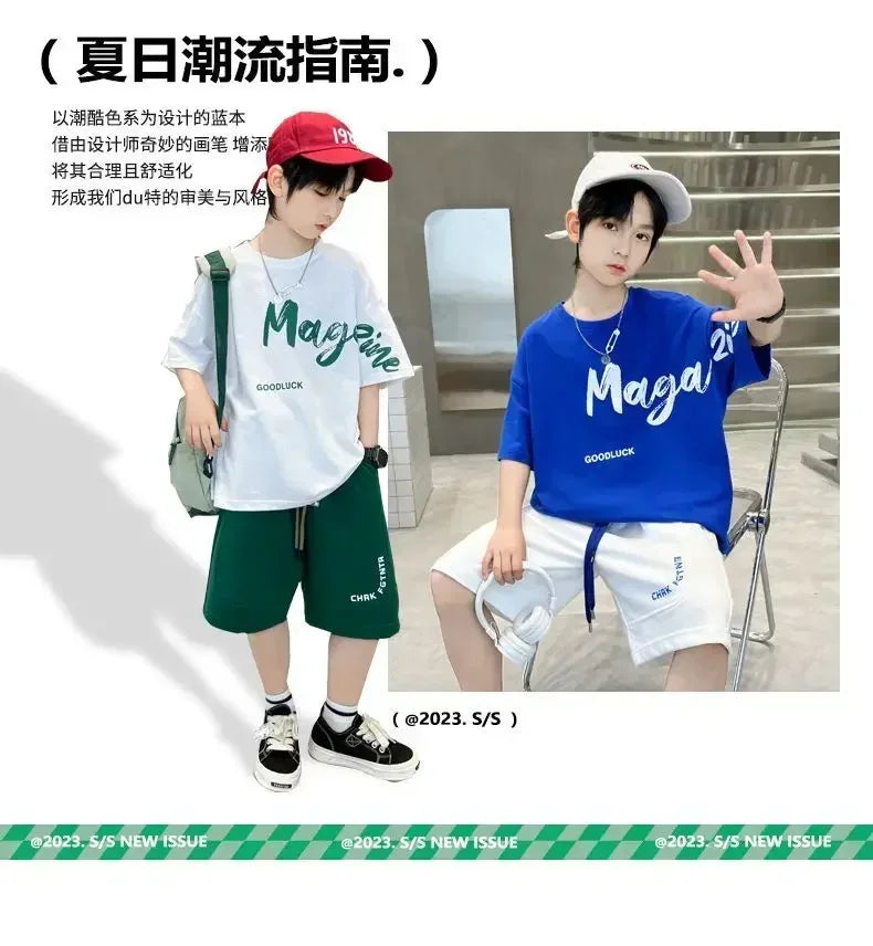 Korean Thin Sports Summer Two-Piece Set Boys Summer Set New Children's Summer Medium and Large Children's Boy
