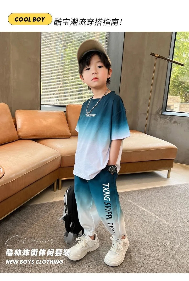 Summer teenager Boys Sports Suit Letter T Shirt + hip hop shorts Pants Kids Clothes Tracksuit 4 5 6 7 8 9 10 11 12 Years