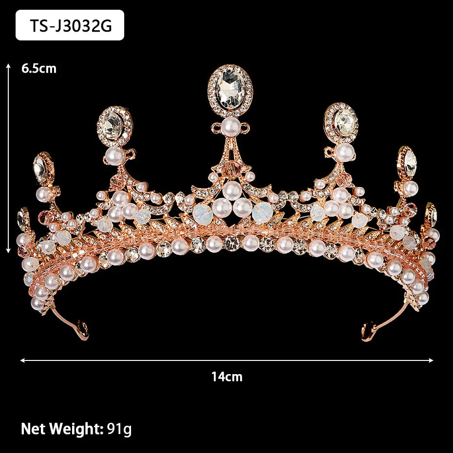 Efily Gold Color Wedding Tiaras and Crowns for Pearl Rhinestone Headband Bride Headpiece Jewelry