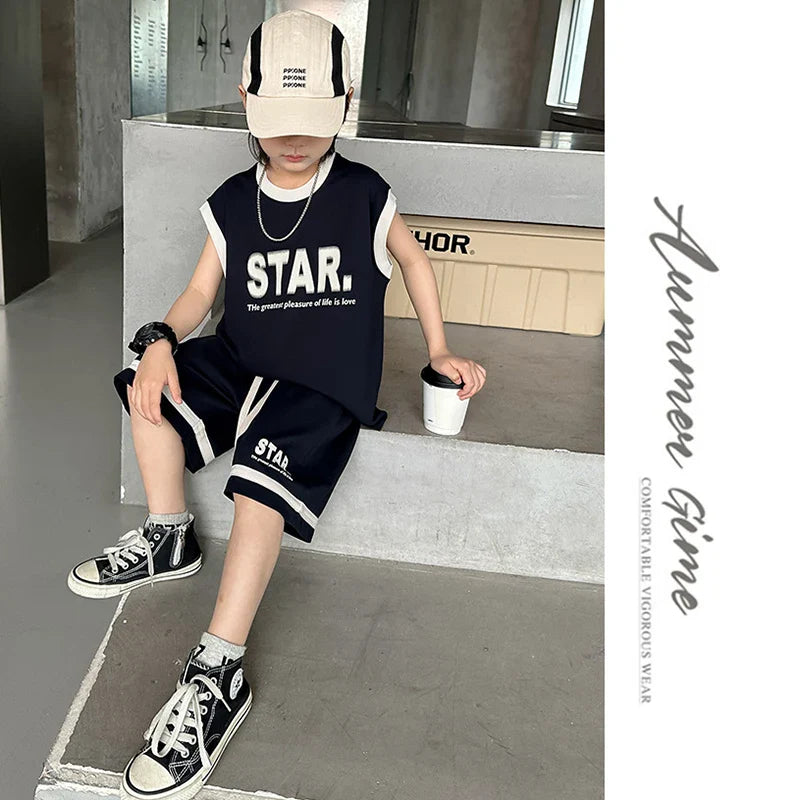 Boys Basketball Jerseys New Fashion Vest + Shorts 2Pcs Boys Clothing Sets Teenagers Kids Clothes