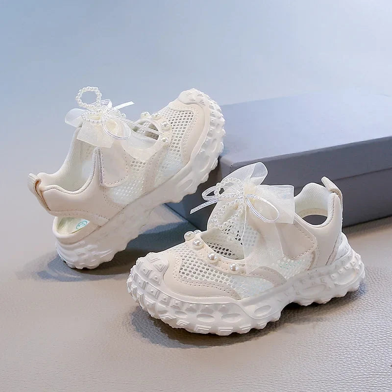 Summer Children School Running Sandals Sweet Breathable Girls Mesh Sports Sandals Non-slip Fashion Kids Princess Cut-outs Shoes
