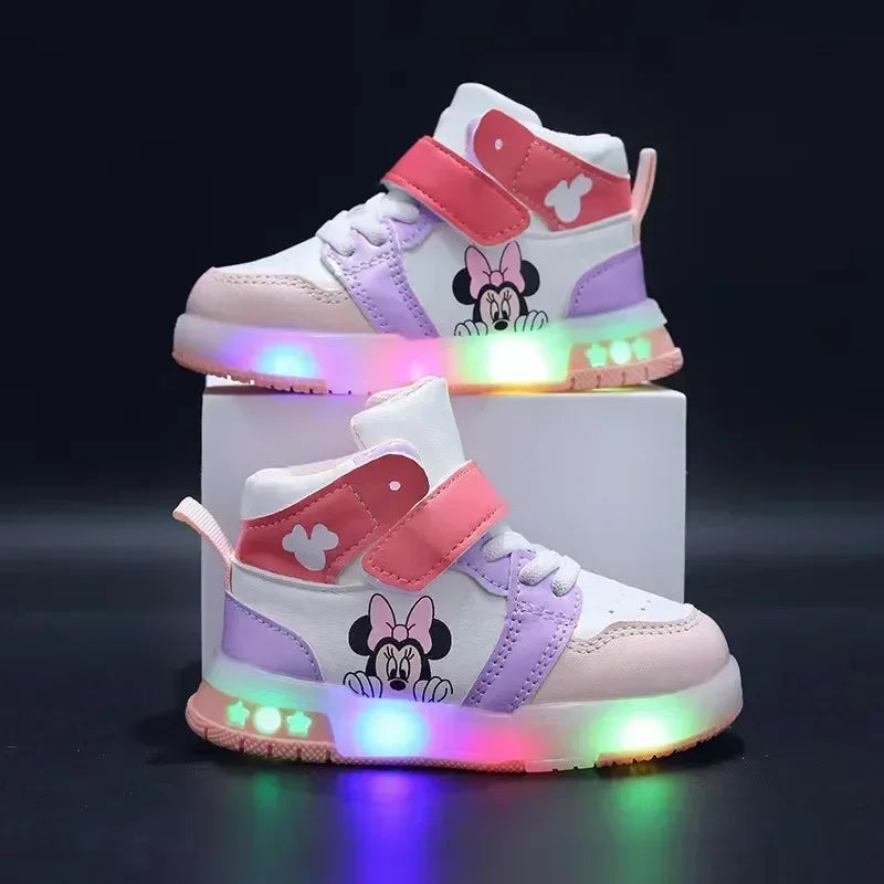 Cute Minnie Mickey Cartoon Led Lighted Shoes for Boys Girls Luminous Shoes Toddler Flash Lights