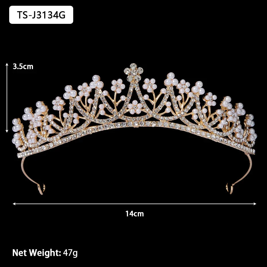 Efily Gold Color Wedding Tiaras and Crowns for Pearl Rhinestone Headband Bride Headpiece Jewelry