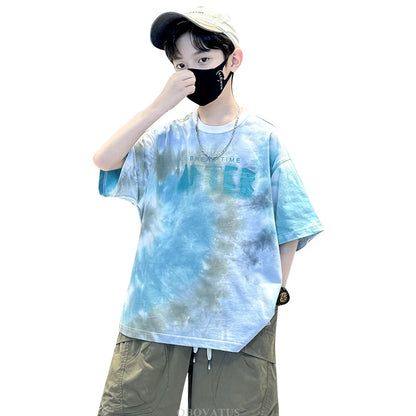 Korean Child Tee Top Clothing School Kids Summer Short Sleeve T-Shirt for Boys O-Neck Casual Tshirt Kids Luxury Clothes Costume