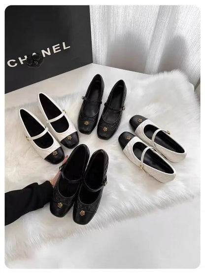 Spring and Autumn temperament commuting shallow mouth single shoe square toe Mary Zhen single shoe women