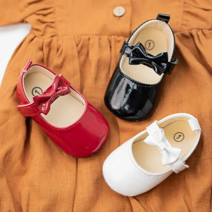 Baby Girls Shoes Bowknot Princess Dress Shoes PU Anti-slip Soft Sole Infant First Walkers Newborn Crib Baby Shoes