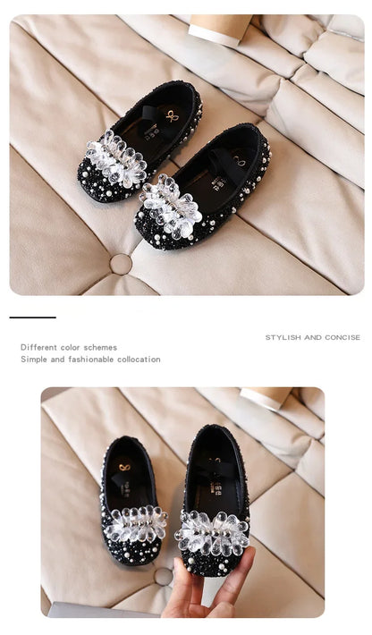 Children's Shoe for Girl Fashion Rhinestone Kids Leather Shoes Sequins Princess Ballet Slip-on Versatile Toddler Casual Shoes