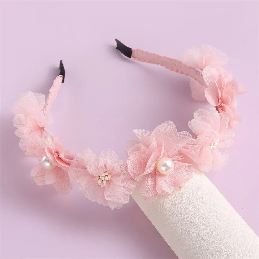 Advanced Handmade Flower Girls Headbands Cute Pearl Feather Wedding Crown Princess Dance Party Headwear Fashion Hoop Accessories
