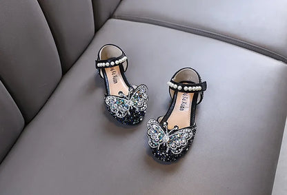 Kids Sandals for Girls Rhinestone Butterfly Elegant Versatile Children's Summer Sandals Soft Bottom Princess Fashion Flat Shoes