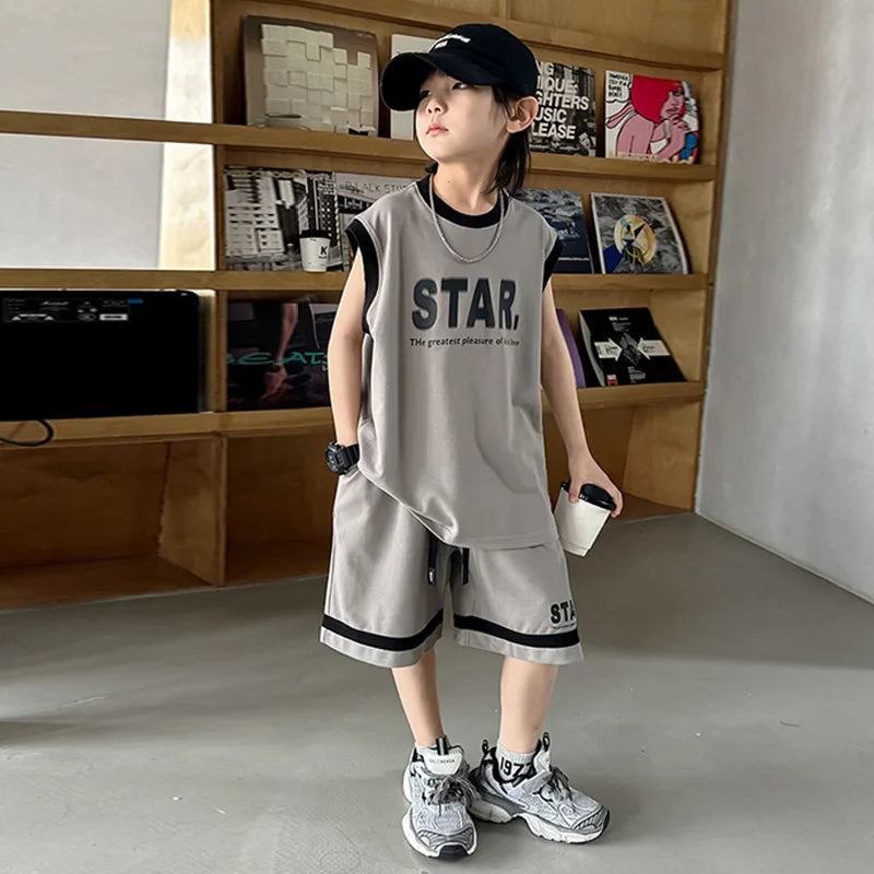 New Children's Sets Teenager Basketball Sportswear Top+Shorts 2Pcs Big Kids Clothing Outfits