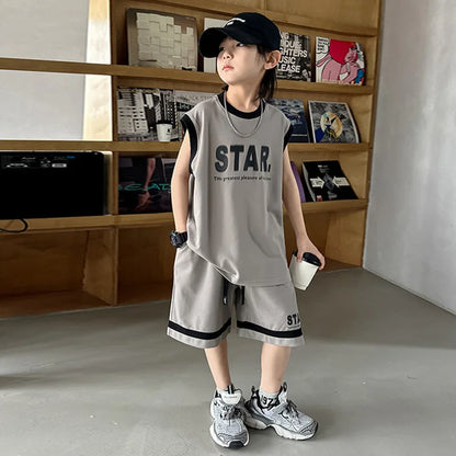 New Children's Sets Teenager Basketball Sportswear Top+Shorts 2Pcs Big Kids Clothing Outfits