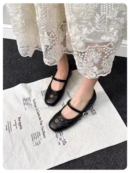 Spring and Autumn temperament commuting shallow mouth single shoe square toe Mary Zhen single shoe women