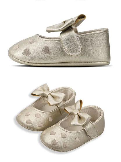 Baby Shoes Classic Dress Cute Bow-knot Heart Anti-slip Soft Sole First Walkers Infant Baby Girls Toddler Shoes 0-18m