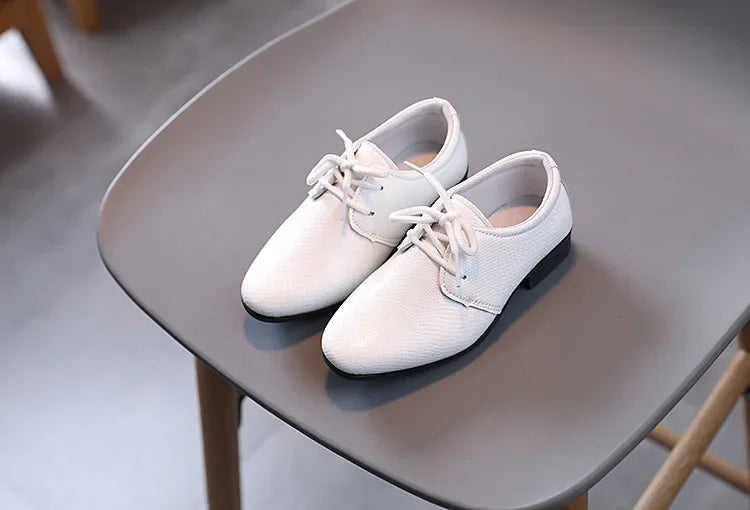 Boy Leather Shoe Black White Versatile Children's Flats for School Performance Causal Fashion Lace-up Kids Formal Uniform Shoes