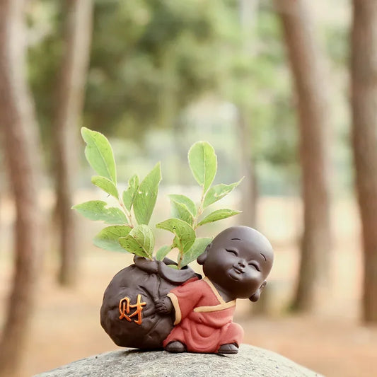 Fortune Lucky Cute The Little Monk Purple Clay Tea Pet Home Decor Mini Water Planting Flower Vase
