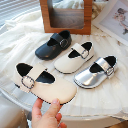 Girls' leather shoes spring new children's round toe flat fashion simple princess shoes single shoes