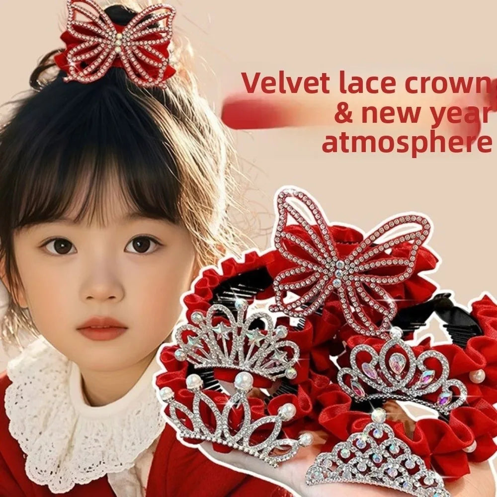 Children's New Year Crown Pearl Crystal Chinese Hair Claw Rhinestone for Princess Dress