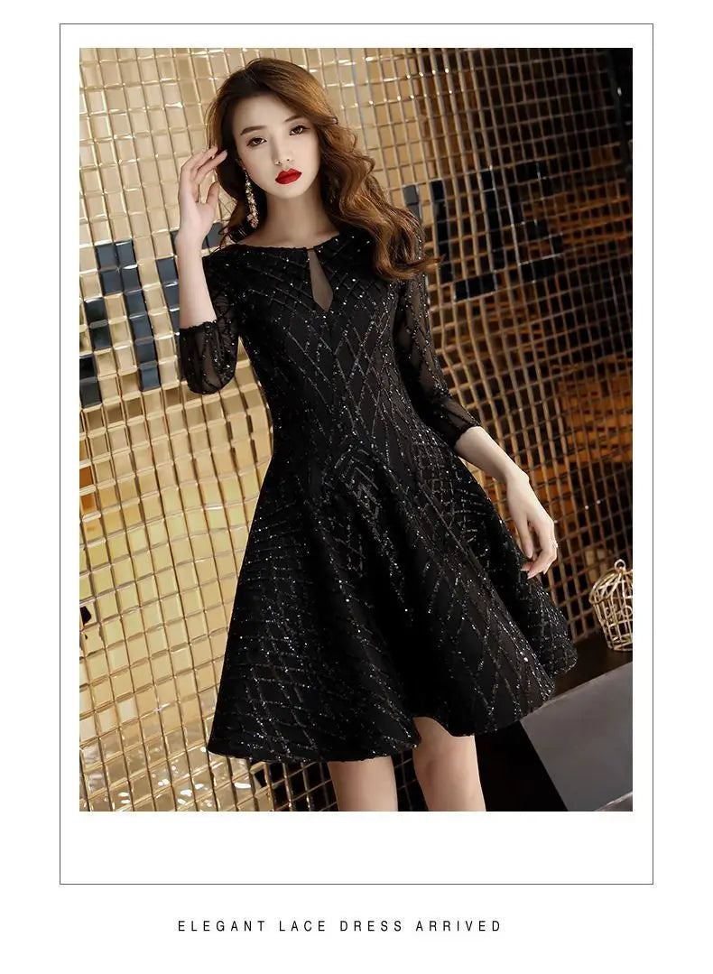 Evening Dress Women's  New Black Dinner Party Cocktail Party Birthday Dresses Female Fashion Elegant Autumn Short Vestidos